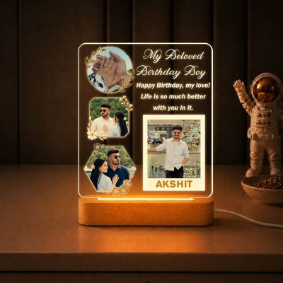 Personalized Birthday Boy LED Acrylic Photo Frame with Wooden Base  Birthday Night Light Gift for Men, Husband, Boyfriend, Fiancé & Soulmate – Romantic Bedroom Decor Table Lamp
